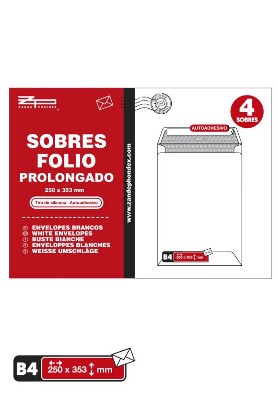 4 SOBRES 250X353 FOLIO PROLONGADO